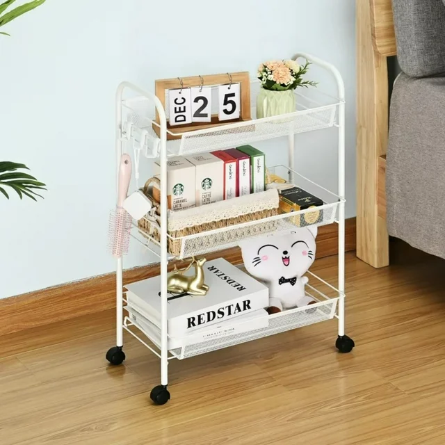 Lefree 3 Tier Rolling Utility Cart Metal Storage Carrier with Wheels White