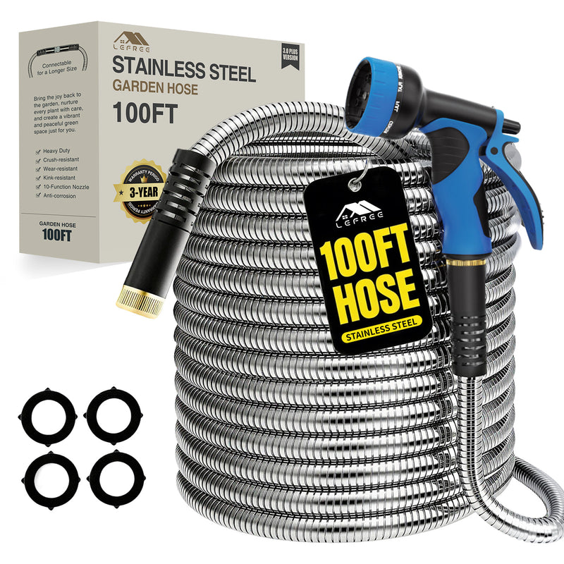 stainless steel garden hose sprayer Metal Garden Hose 100FT/75FT/50FT/25FT，304 Stainless Steel Water Hose