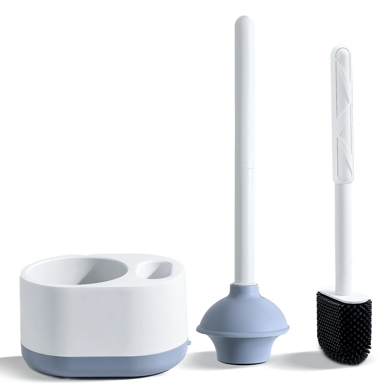 Lefree Toilet Plunger and Brush Combo Set with Caddy for Bathroom, Gray