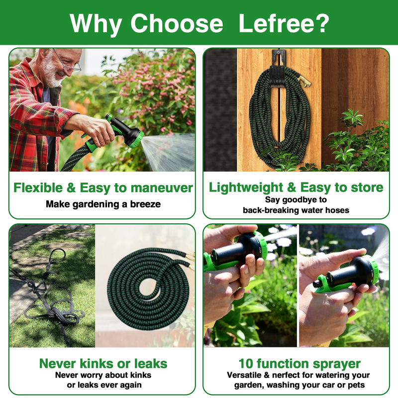 Lefree Expandable Garden Hose 100ft with Nozzle