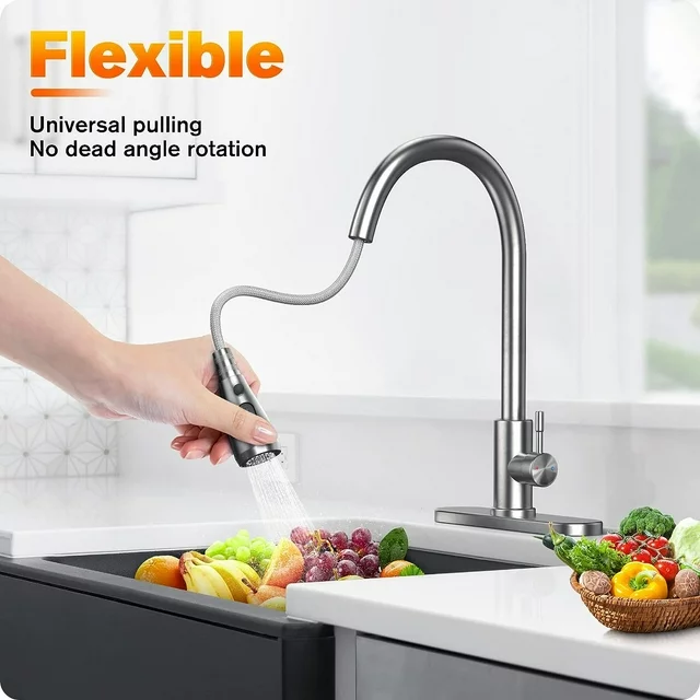 Lefree Kitchen Faucets with Pull Down Sprayer Single Handle Sink Faucet Silver