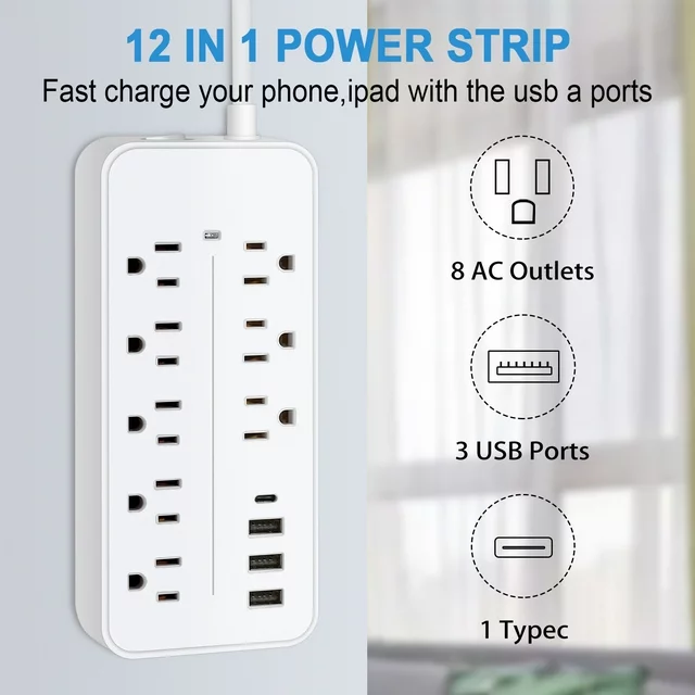 Lefree Power Strip Surge Protector Extension Cord with Multi Outlets USB Ports