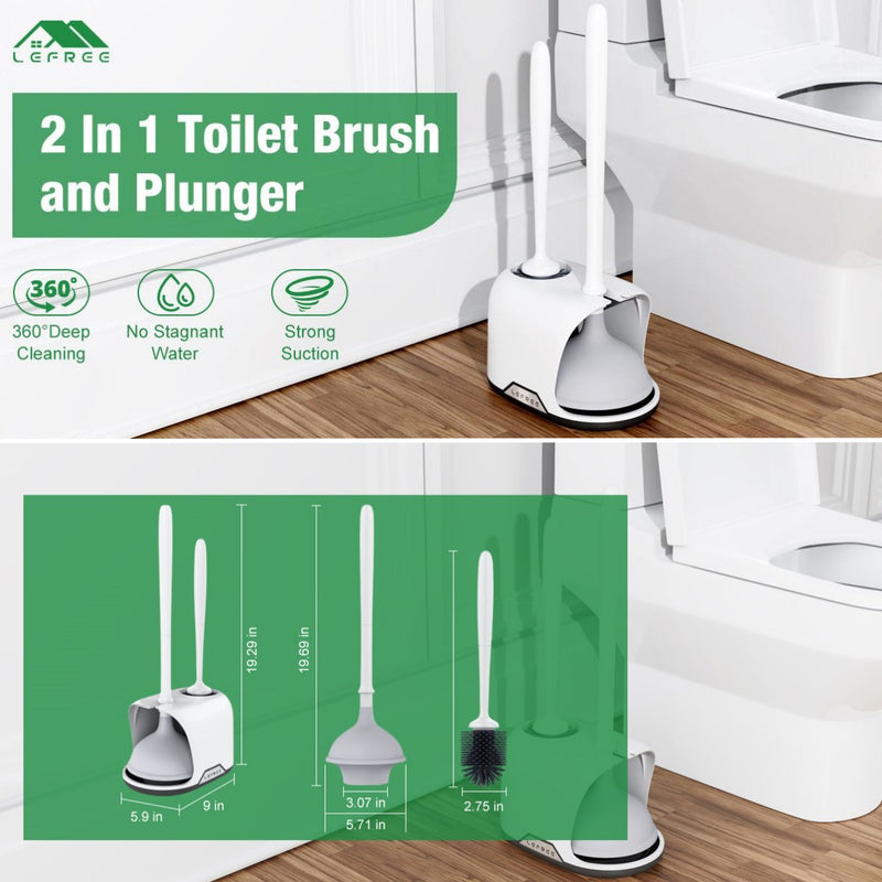 Lefree Toilet Plunger and Brush Combo Set with Caddy Holder Storage, White