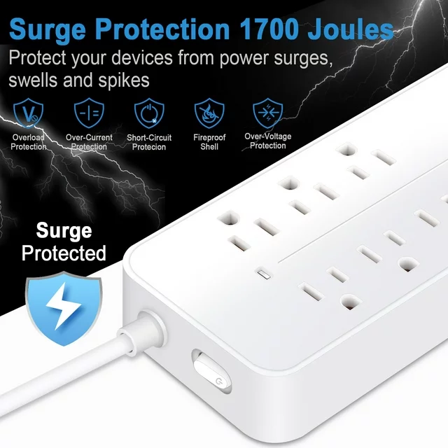 Lefree Power Strip Surge Protector Extension Cord with Multi Outlets USB Ports