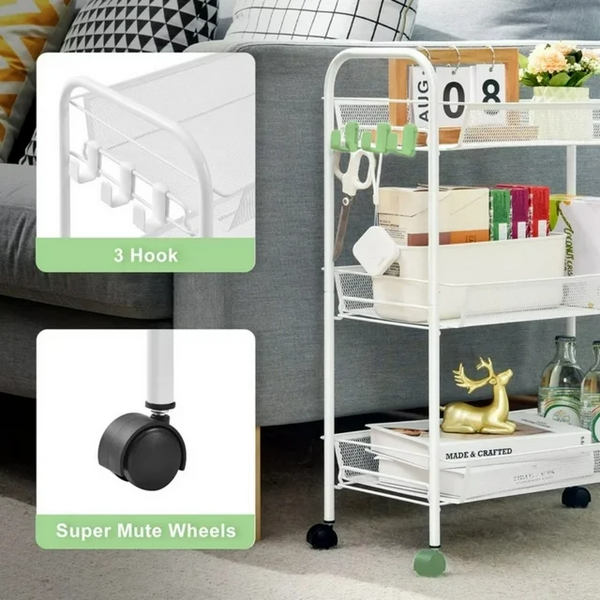 3 TIER METAL Rolling Utility Cart With Wheels Heavy Duty Trolley