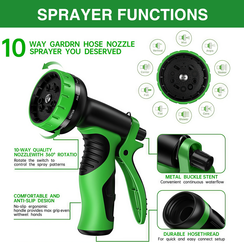 expandable garden hose with sprayer 100ft Expandable Garden Hose Lightweight Flexible Water Hoses Green