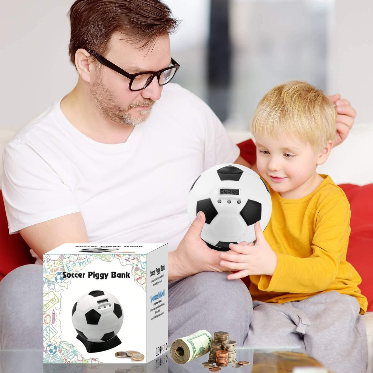 Grande tirelire en plastique incassable pour garçons - Thème football - Décoration d'intérieur